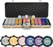 ORIENGEAR 500 PCS Poker Set with 14 Gram Numbered Clay Chips, Texas Hold’em Casino Chip Sets with 2 Decks of Plastic Playing Cards, for Blackjack Gambling Games