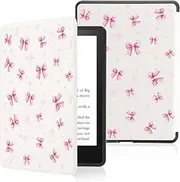 Cute Pink Bow Case for 7" Kindle Paperwhite(12th Gen,2024)&Kindle Colorsoft with Hand Strap,Compatible with iPhone MagSafe for Wireless Charging,Sleep/Wake,Soft Silm Fit Leather Cover for KPW6