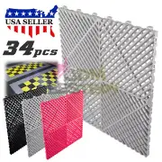 34pcs 16"x16" Garage Floor Mat Perforated Flooring Tile Auto Shop Interlocking