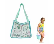 Children Beach Mesh Storage Bag Shell Collection Bag Beach Sand Toy Seashell Bag Green Dinosaur