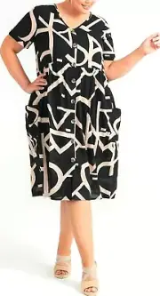 TS TAKING SHAPE VIRTU plus size S / 16 Script Cotton Dress lined all-natural NWT