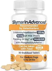 SilymarinAdvanced Liver Health Supplement for Medium Dogs, S-Adenosylmethionine (Same) and Silybin, Liver Tablets, Cognitive Support, 30 Tablets
