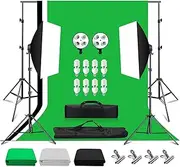MSKIRA Photo Studio Softbox Lighting Kit 8X 55W Continuous Lighting Set Adjustable 2m x 3m Backdrop Support Stand Kit with 3x 2m x 3m Non Woven Backdrops Screen, 4 Clamps, Carry Bag for Portrait Product Video Shooting