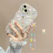 Cute 3D Flower Bracelet Wrist Chain Phone Case for I-Phone 13 14 Pro Max 11 12