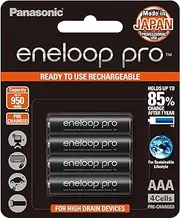 Panasonic Eneloop Pro AAA Pre-Charged Rechargeable Batteries, 4-Pack (BK-4HCCE/4BT)