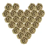 25Pcs Glitter Roses, Foam Artificial Flowers Roses Heads with Stem, Gold
