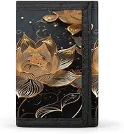 [SKTNBM] Trifold Wallet,Boho Gold Lotus Flowers Print Slim Wallet,front Pocket Wallet,best Men's Trifold Wallet,slim And Sleek for Men And Women, Black, One Size, Modern, Black, One Size, Modern