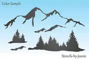 Stencil Joanie Snowy Mountain Smokey Valley Pine Trees Rustic Lodge DIY Art Sign