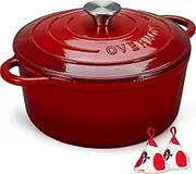Overmont 5QT Enameled Cast Iron Dutch Oven with Lid Cookbook Heavy-Duty Non-stick Casserole with Dual handles for Braising, Stews, Roasting, Bread Baking
