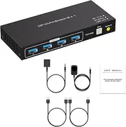 2x1 DC 12V 1A DP KVM Switch with 3 DP & 4 USB Ports Adapter Support One Click Switch 8K DP KVM Switcher