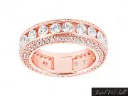 3.25Ct Round Diamond Milgrain Accents Eternity Band Wedding Ring 18K Gold F VS1