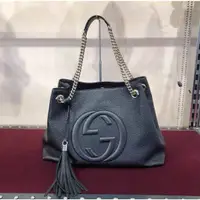 在飛比找蝦皮購物優惠-二手精品 Gucci Chain Tote 古馳 黑色 肩背