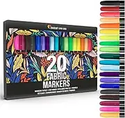 20 Zenacolor Textile and Cloth Markers - Non-Toxic, Indelible and Permanent Fine Point Markers - Ideal for T-shirts, Baby Clothes, Shoes, Bags, Tote Bags, and Other Types of Fabric