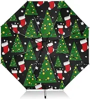[RPLIFE] Umbrella for Rain, Lightweight Portable Auto Open Close for Women, Travel Umbrellas for Rain, Wind and Sun, Christmas Trees