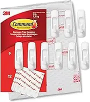Command Medium Utility Hooks, Damage Free Hanging Wall Hooks with Adhesive Strips, No Tools Wall Hooks for Hanging Graduation Decorations, 9 White Hooks and 12 Command Strips