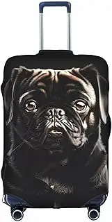 [HTTUP] Cute Black Pug Dog Print Practical Elastic Washable Travel Luggage Cover with Concealed Zipper for Suitcases, White, Medium
