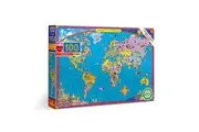 eeBoo: World Map 100 Piece Puzzle, Provides Wanderlust to All Ages, 100 Glossy Pieces That Fit and Snap Together with Ease, Includes a Legends and Icons Glossary, Perfect for Ages 5 and up