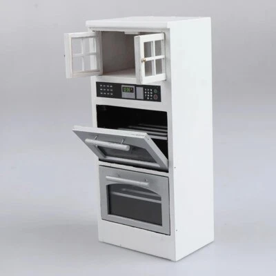 1/12 Dollhouse Miniature Furniture White Microwave Oven Integral Cabinet Kitchen