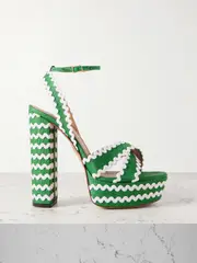 [Aquazzura] Aquazzura - Ric Rac 140 Raffia Platform Sandals - Green - IT39 IT 39 Green