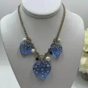 Betsey Johnson 'Heavens to Betsey' Blue Lucite Puff Heart Celestial Necklace NEW