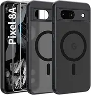 [Opkiegrn] Google Pixel 8a Case for MagSafe with 2 Protective Films, Full Camera Protection, Magnetic Mobile Phone Case Google Pixel 8a Case, Shockproof Thin Translucent Matte Protective Case – Black