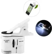 60X Mini Loupe Magnifier Microscope for Universal Phone With LED Uv Light Mobile