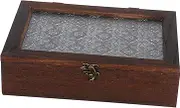 Ipetboom Rustic Wooden Storage Cabinet with Glass Door Multifunctional Desk Organizer Vintage Jewelry Display Case with Shredded Paper for Office Home