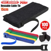 100/300x 15cm Reusable Cable Tie Nylon Hook Loop Strap Cord Ties PC TV Organiser