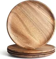 AOOSY Acacia Wooden Dinner Plates Set of 4,11 Inch Round Wood Serving Tray Wooden Plates for Eating Sandwich Salad Fruit Food Platter Charcuterie Boards Charger Plate