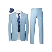 Men’s 1-button slim fit tuxedo jacket suit, light blue, lapel, ONLY JACKET Sz 42