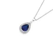Silver Pear Dark Blue Cz Cluster Pendant in Blue