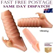 Penis Sleeve Extender Vibrating Cock Ring Extension Dildo Sex Toy Adult Couples