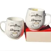 Set of 2 Ceramic Coffee Mug Double Sided My Cup Overflows With Your Blessings