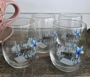 Set 4 SEASHELL BEACH THEME Stemless Wine Glasses 17oz WISH UPON A STAR NEW