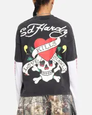[ED HARDY] Ed Hardy Love Kills Layered Long Sleeve T-shirt Black - Size XL XL Black