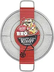 TableCraft BBQ Stainless Steel Cast Iron 16-Inch Round Grilling Basket, Small, Silver