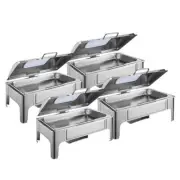 NNEAGS 4X 9L Rectangular Stainless Steel Soup Warmer Roll Top Chafer Chafing Dis