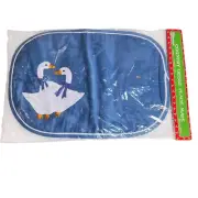 Vintage Christmas Around The World Country Geese Placemats Blue 90's 2pc Set