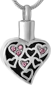 BIAIHQIE Pink Crystal Heart for Ashes Holder Crematio Pendant Keepsake Necklace for Pet/Human Memorial Jewelry 20'' Snake Chain