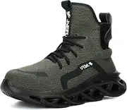 [XUNRUO] Work Safety Boots for Men and Women Steel Toe Lightweight Breathable Pull on Construction Boots