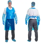 500 Pack - Disposable Poly Aprons, 48 in, Die cut, Bib Style Apron, White, Blue