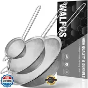 Walfos Fine Mesh Strainers Set, Premium Stainless Steel Colanders and Sifters