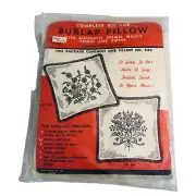 Vintage Crewel Embroidery 16 x 16 Pillow Kit Flowers Burlap Fabric Wool