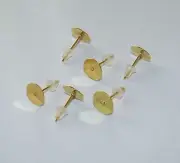 30pcs Flat Back Earring Studs Gold Plated 4/5/6/8/10mm Pad Posts + Rubber backs