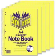 NEW 5x Spirax 605 2 Subject Notebook 7mm Ruled Lines Spiral 250 Pages A4 Pack BU
