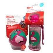 Zoo Kids Sncak Cup 7.5oz 220ml & Straw water bottle set 12oz 350ml - Flamingo