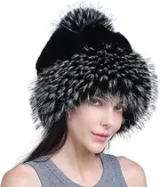 [YEKEYI] Winter Bucket Hat Fluffy Faux Fur Fisherman Plush Warm Hats Cute Fuzzy Warm Cap for Winter Ski Snow with Fox Fur Pom Pom