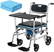 Bathroom Shower Chair Bedside Commode Toilet Chair Weight Capacity Commode Wheelchair with A Dining Table and Incontinence Removable Pot for Disabled Senior Mat 330 Lbs(B)