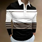 Men's Striped Zip Polo Shirts Golf Shirt Long Sleeve Polo Shirts Collared Shirts Business Casual WorkWear Formal Wear Festival Wear 3D Print Quarter Zip Polo B