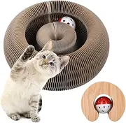 FluffyDream Magic Organ Cat Scratching Board, Interactive Scratch Pad with a Ball, Cat Scratcher for Grinding Claw, Recyclable and Durable, Furniture Protector, Retractable, Brown, Reversible